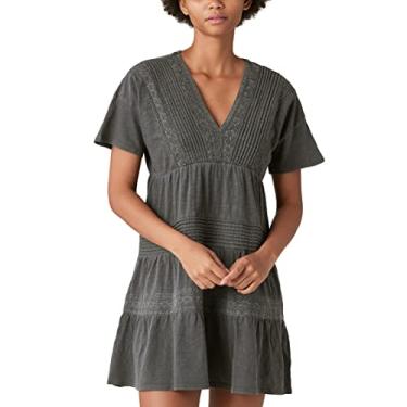 Imagem de Lucky Brand Mini vestido feminino Pintuck com gola V, Corvo, P