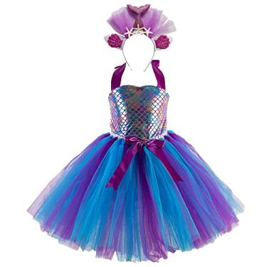 Imagem de Legou Saia curta de sereia para meninas, saia de escama de peixe tiara, Sx-hd93471 + Headdress, 14