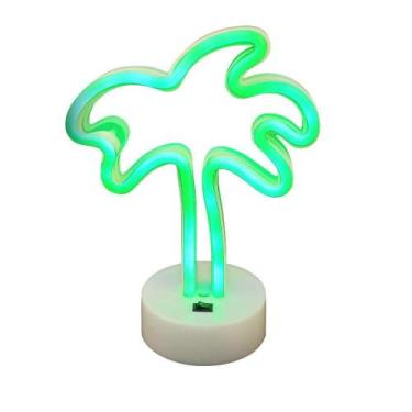 Imagem de Luminária Abajur Led Verde Neon Palmeira Enfeite Decoração 26cm - 5 Es