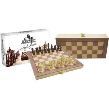 Imagem de Estojo Madeira Xadrez Dama Gamão Jogo 39x39cm Gambito Rainha