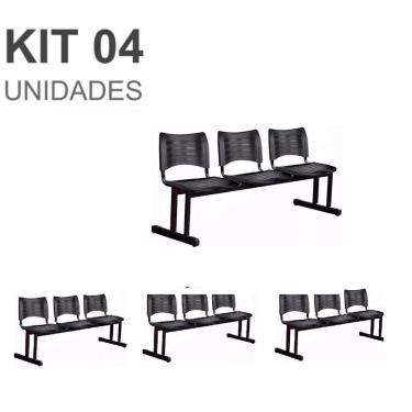 Imagem de Kit 04 Cadeiras Longarinas PLÁSTICAS 03 Lugares – Cor PRETA – 23020