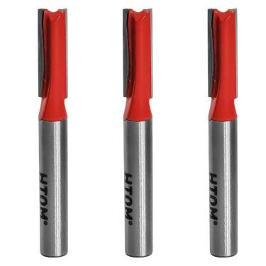 Imagem de Kit 3 Fresa Reta 1/4 Haste 1/4 Corte Duplo Metal Duro Tupia