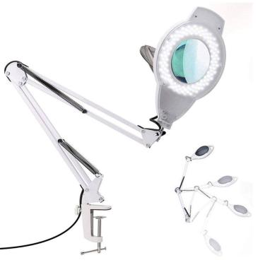 Imagem de Lupa Luminaria Estetica Dentista Salao Cosmetologia Profissional Led Zoom Limpeza de Pele Flexivel Garra Suporte Mesa Giratorio Iluminaçao