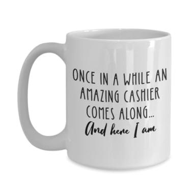 Imagem de Caneca de café Cashier, caneca de apreciação de caixa, caneca de caixa rápida, presente de caixa personalizada, xícara de café de gaveta de dinheiro, ideia de presente de aniversário de Natal (425 ml)