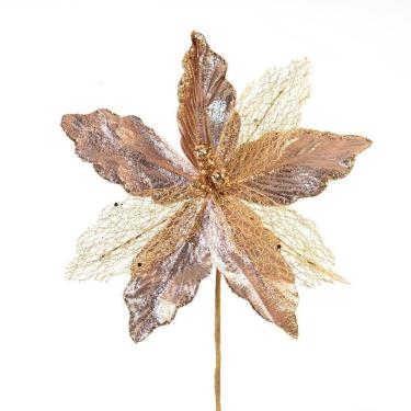 Imagem de Kit 2 Flores Artificiais Decoração Natal Brilho Rosa 29cm