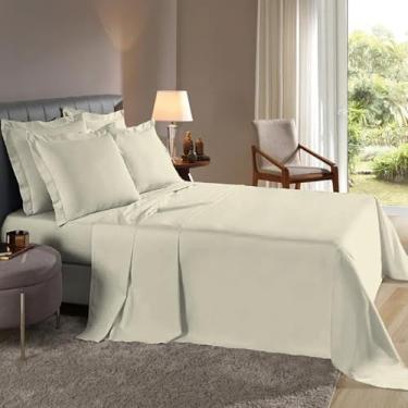 Imagem de Lençol Queen 3 peças Fronhas c/Abas Percal Flex 400 Fios Toque Macio - 40 CM DE ALTURA (Palha)