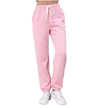 Imagem de Calça de moletom cargo feminina, calça casual com calças jacquard de algodão e calça preguiçosa, calça legging feminina (Rosa, XGG)