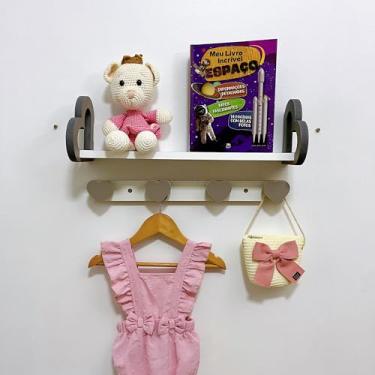 Imagem de Prateleira coração colorida e cabideiro quarto infantil 45cm Cor:Cinza