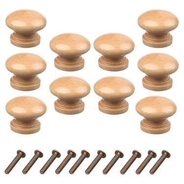 Imagem de Bettomshin 10 peças puxadores redondos de madeira 28 x 24 mm/1,1" x 0,94" (DxA) móveis armário cozinha verniz puxadores para gaveta de cômoda guarda-roupa material de madeira maciça