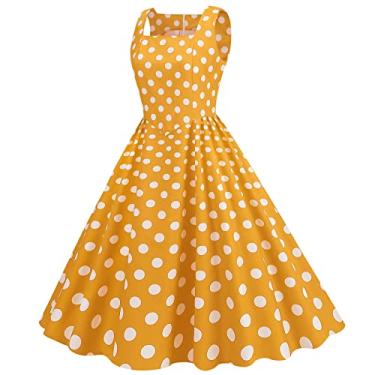 Imagem de UIFLQXX Vestido feminino casual sem mangas 1950 para dona de casa para festa à noite vestido de formatura vestidos femininos de verão midi vestidos casuais, Amarelo, G