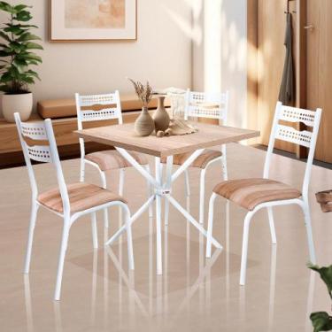 Imagem de Mesa De Jantar Quadrada Com 4 Cadeiras Aço 75cm Branco Carvalho Caspia