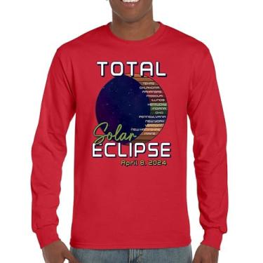 Imagem de Camiseta de manga comprida Total Solar Eclipse Path Relógio apenas com óculos de eclipse 8 de abril de 2024 Festa Astronomia Sol Lua, Vermelho, P