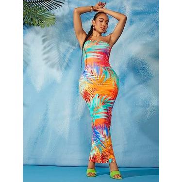 Imagem de Camisa Feminina Tropical Print Tube Bodycon Dress (Color : Multicolor, Size : M)