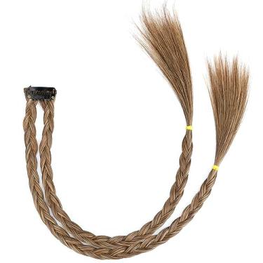 Imagem de DIGUAN Tiara de cabelo sintético trançado com 3 fios e tranças de cabelo sintético trançado de rabo de peixe com clipe, acessório de cabelo para mulheres, meninas (casal fino, loiro escuro)