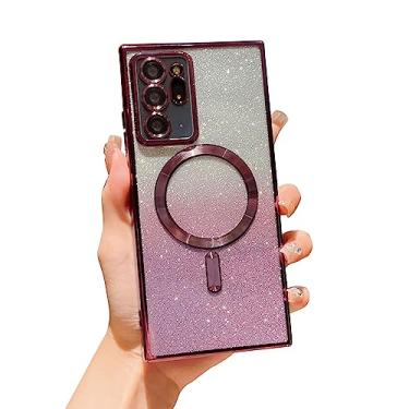 Imagem de VANIPUFF Capa magnética para Samsung Galaxy Note 20 Ultra 5g de 17,5 cm com protetor de lente de câmera, capa luxuosa com glitter gradiente brilhante compatível com MagSafe capa protetora transparente e à prova de choque (roxa)