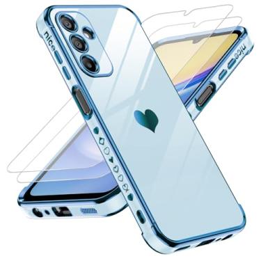 Imagem de LeYi Capa para Samsung Galaxy A15 5G: com protetor de tela de vidro temperado [2 peças] + proteção para lente da câmera, capa feminina à prova de choque de luxo com revestimento de coração para A 15