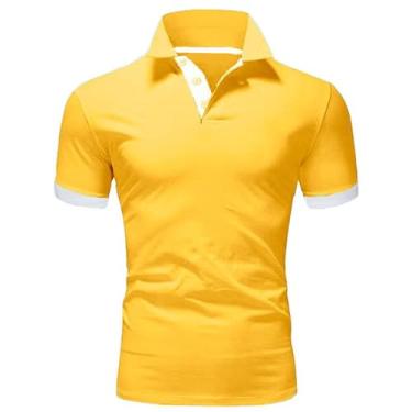 Imagem de Camiseta de verão recém-lançada, blusa masculina Paul de manga curta, camisa polo popular e moderna, Amarelo + branco, 5G