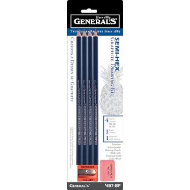 Imagem de Pacote com 2 - Lápis de desenho General Pencil 497BP grafite semi-sextavado 4/pkg-HB, 2B, 4B, 6B