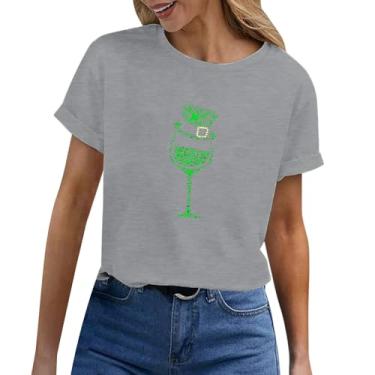 Imagem de Camisetas femininas do Dia de São Patrício Lucky Shamrock, túnica verde, camisetas estampadas de manga curta, Cinza, M