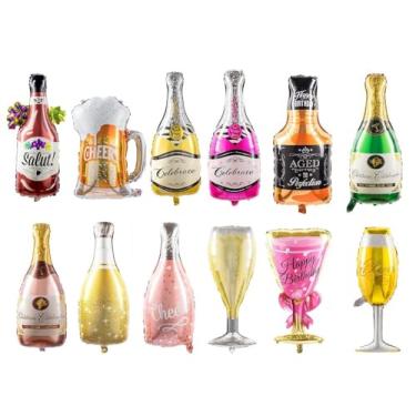 Imagem de Colecione os balões de garrafa de vinho e champanhe – 12 balões de álcool com faixa de cervejas e alegrias – decorações de festa de noivado e despedida de solteiro com faixa