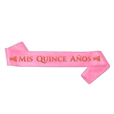 Imagem de "Mis Quince Años" Faixa de quinze anos para meninas festa de aniversário de 15 anos, rosa, letras em ouro rosa para decorações de quinze anos, para Adornos, decorações espanholas lembrancinhas, decorações de suprimentos