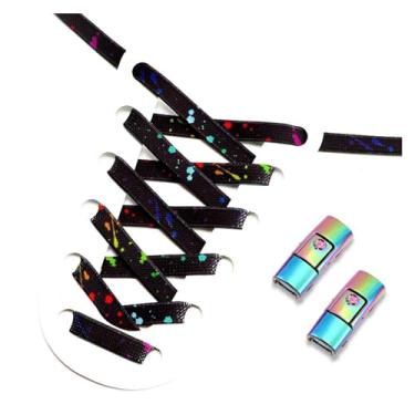 Imagem de Flat Shoe Laces Without Ties Elastic Shoelaces Men And Women Sports Casual Shoes Accessories Lazy Shoelace (Color : Black colorful)