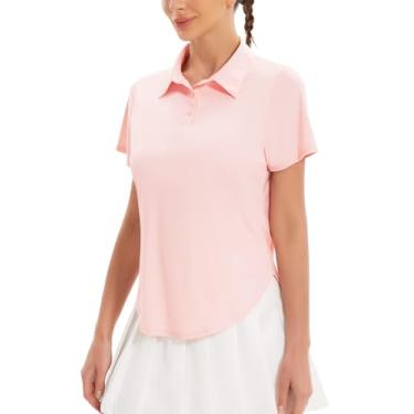 Imagem de addigi Camisa polo feminina de golfe FPS 50+, proteção solar, 3 botões, manga curta, secagem rápida, atlética, tênis, golfe, rosa, G