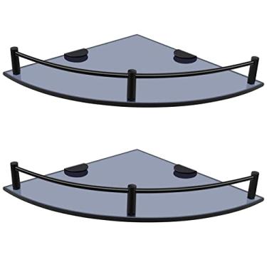 Imagem de GerayMer Prateleiras de vidro para banheiro, conjunto de 2 prateleiras de canto de vidro, prateleiras de canto de chuveiro com trilho, prateleiras de vidro flutuantes para banheiro, cozinha, sala de