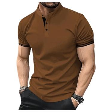 Imagem de Floerns Camisa polo masculina casual manga curta gola contrastante meia carcela, Marrom, M