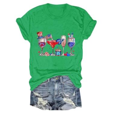 Imagem de Camiseta feminina Happy 4th of July com estampa de taças de vinho com bandeira dos EUA, Verde, G