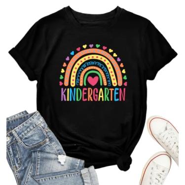 Imagem de CAZYCHILD Camisetas femininas para professores de jardim de infância com estampa de arco-íris para jardim de infância camiseta inspiradora para presente de ensino, W - preto, P
