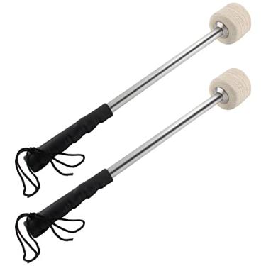 Imagem de Jiozermi 2 peças de martelo de tambor de 35 cm de comprimento, bastão de feltro de lã, bastões de percussão de baixo antiderrapantes, peça de acessório de faixa de instrumento para tambores de bateria, bege e branco