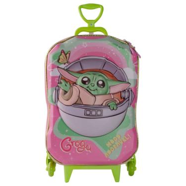 Imagem de Mochila Escolar Roda Tripla Star Wars Grogu Rosa Infantil 3D