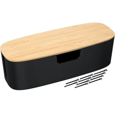 Imagem de Caixa de gerenciamento de cabos grande – Caixa organizadora de cabos com tampa de bambu para casa e escritório seguros, escondedor de cabos para filtro de linha embaixo da mesa, capa de fios de TV,