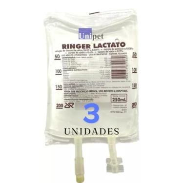 Imagem de Solução Ringer Lactato 250 mL JP - 3 Unidades - Reposição de Eletrólitos, Hidratação, Solução Estéril, Reidratação Animal - Unipet