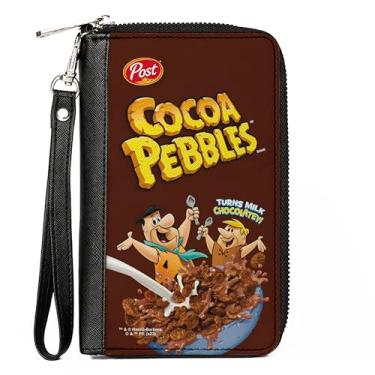 Imagem de Carteira The Flintstones, zíper ao redor, cacau Pebbles Fred and Barney Cereal Box réplica marrom, couro vegano, 7.5"x4.5", Casual