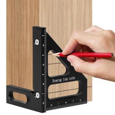 Imagem de Transferidor Quadrado para Carpintaria, Ferramenta Versátil para Carpinteiro Engenheiro, Medição de ângulo de 45 90 Graus, para Materiais Redondos, Peças de Trabalho (Preto)