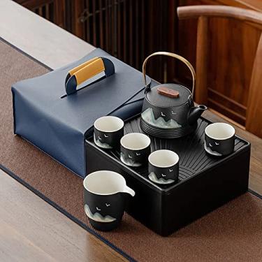 Imagem de Conjunto de chá Gongfu, estilo Yuan Shan japonês, bule de cerâmica preta com infusor, 4 xícaras e 1 xícara de servir, pacote portátil de viagem