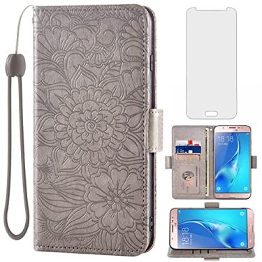 Imagem de Capa tipo carteira compatível com Samsung Galaxy J5 2016 e protetor de tela de vidro temperado com suporte magnético de couro flip para celular Gaxaly J5 Duos 6 SM-J510MN feminino masculino cinza