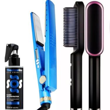 Imagem de Escova Alisadora Bivolt 5 em 1, Chapinha de Cabelo Nano Titanium 450°F, Protetor Térmico Titanium Liss