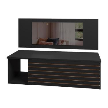 Imagem de Penteadeira Suspensa com Painel Espelho Gaveta e Nicho Organizador Maquiagem 90 cm Preto Mobília Decor