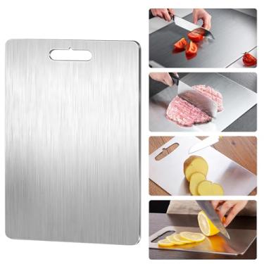 Imagem de Bntyok Tábua de corte de titânio, tábua de corte de aço inoxidável 304, dupla face, grau alimentício, higiene à prova de ferrugem, perfeita para várias tarefas culinárias (grande)