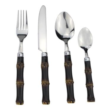 Imagem de Faqueiro Bambu em aço inox 24 Peças com cabo estilo bambu escuro