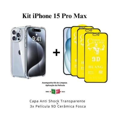 Imagem de Kit 3 Películas Cerâmica Fosca + Capa Capinha Transparente para Iphone