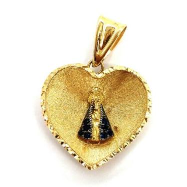 Imagem de Pingente de ouro 18k Coração Nossa Senhora Aparecida - Elegancy Joias