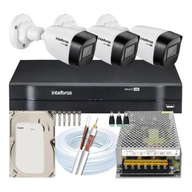 Imagem de Kit Cftv 3 Cameras Segurança Intelbras Residencial Fonte 10a