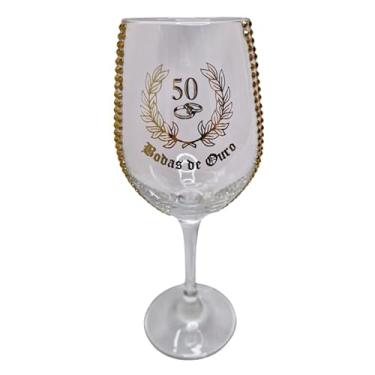 Imagem de META ATACADO, Taça Vidro Bodas de Ouro 50 Anos Luxo Casal Vinho