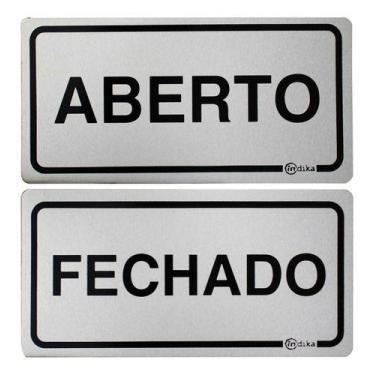 Imagem de 2 Placas Sinalizadora Alumínio Adesivo - Aberto E Fechado Cor Aberto /