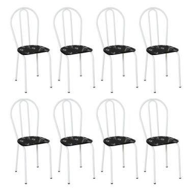 Imagem de Kit 8 Cadeiras de Cozinha Texas Estampado Preto Florido Pés de Ferro B