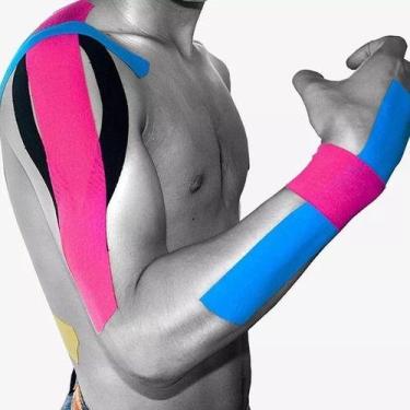 Imagem de 5x Fita Kinésio  Bandagem Auxilio Muscular Academia  Dores - OEM, Azul